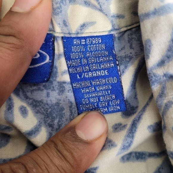 Op Tropical Palm Leaves Hawaiian Print Camp Shirt Men's Large Blue - Picture 5 of 11